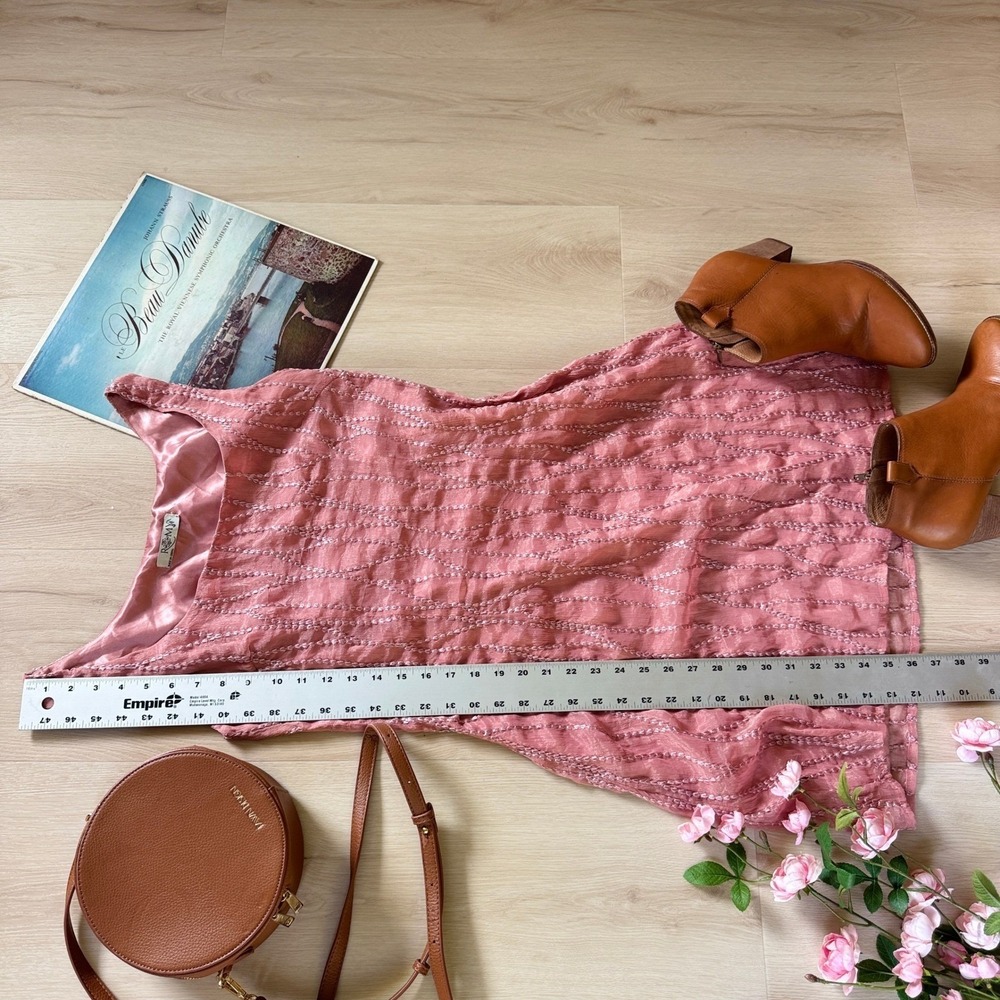 Romy Chiffon Satin Embroidered Textured Pink Tank Mini Dress Lined S Barbie Chic - Picture 11 of 15